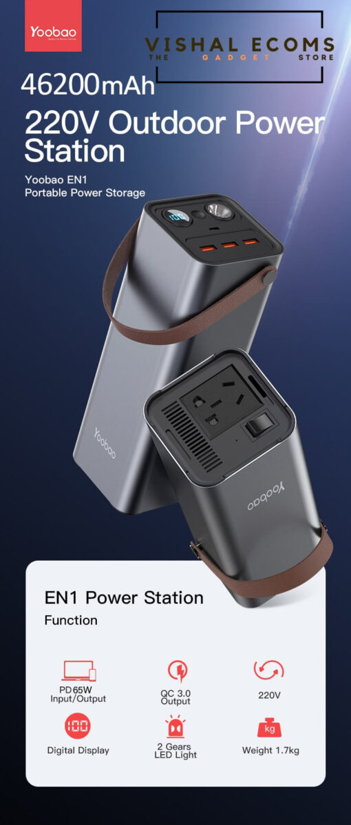 YOOBAO EN1 GENERATION 2 65W 46200MAH PD QUICK-CHARGING BIG CAPACITY INVERTER POWER STATION, POWERBANK, POWER BANK SUITABLE FOR OUTDOOR USAGE WITH LED LIGHTS