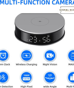 Spy Camera Hidden Camera Wireless Charger with Alarm Clock,1080P Mini Camera Security Camera Indoor Wireless, 20W Charger with Mini Security Camera, Night Vison Camera Wireless with Phone App