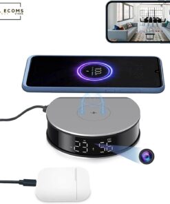 Spy Camera Hidden Camera Wireless Charger with Alarm Clock,1080P Mini Camera Security Camera Indoor Wireless, 20W Charger with Mini Security Camera, Night Vison Camera Wireless with Phone App