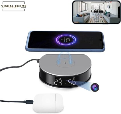 Spy Camera Hidden Camera Wireless Charger with Alarm Clock,1080P Mini Camera Security Camera Indoor Wireless, 20W Charger with Mini Security Camera, Night Vison Camera Wireless with Phone App
