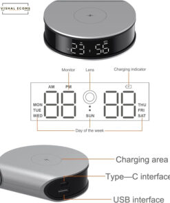 Spy Camera Hidden Camera Wireless Charger with Alarm Clock,1080P Mini Camera Security Camera Indoor Wireless, 20W Charger with Mini Security Camera, Night Vison Camera Wireless with Phone App