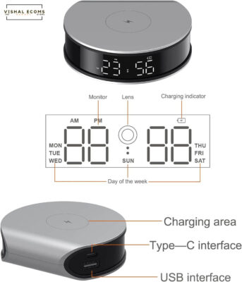 Spy Camera Hidden Camera Wireless Charger with Alarm Clock,1080P Mini Camera Security Camera Indoor Wireless, 20W Charger with Mini Security Camera, Night Vison Camera Wireless with Phone App