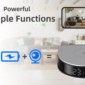 Spy Camera Hidden Camera Wireless Charger with Alarm Clock,1080P Mini Camera Security Camera Indoor Wireless, 20W Charger with Mini Security Camera, Night Vison Camera Wireless with Phone App