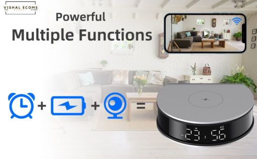 Spy Camera Hidden Camera Wireless Charger with Alarm Clock,1080P Mini Camera Security Camera Indoor Wireless, 20W Charger with Mini Security Camera, Night Vison Camera Wireless with Phone App