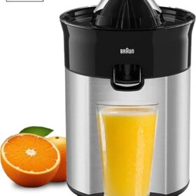 Braun Citrus Juicer CJ 5050, Direct Juice Spout, Anti-Drip Spout, Automatic Start/Stop, Easy Cleaning, Direct Serving System, Includes Protective Lid, 60 Watts, Black Metal