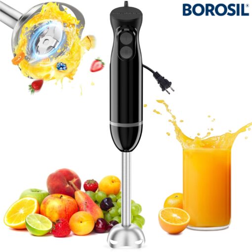 Borosil Hand Blender Set Masterblend SW22 Electric Hand Blender Dual Speed Option Stainless Steel with Chopper 500w