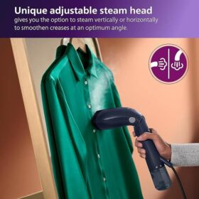 PHILIPS Handheld Garment Steamer for Clothes - No Burn Guarantee, Vertical and Horizontal Steaming with unique adjustable head, 1500 Watt Quick Heat Up, up to 28g/min steam (Deep Azur) STH7020/20